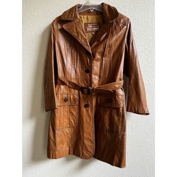 Vtg Montgomery Ward The Tannery Leather Jacket Womens M Mens 16 Camel Tan 1960s - Picture 13 of 13